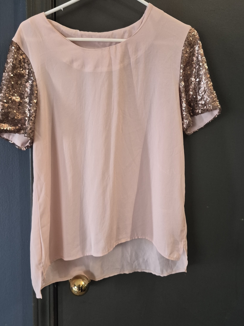 Women's Blush Pink Sequin Sleeve Top